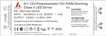 24v 20w constant voltage 0-10v dimmable led transformer
