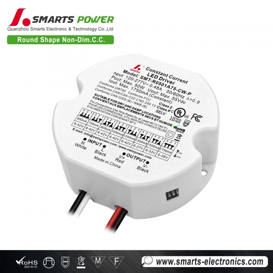 beste Maximale Leistung 50W Konstantstrom runder LED-Treiber 600–1750mA wählbar